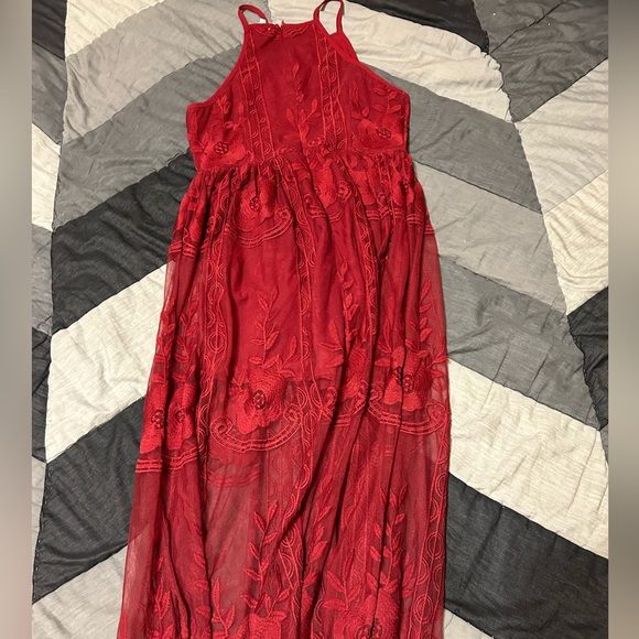 Entra red floral long dress - Picture 2 of 3